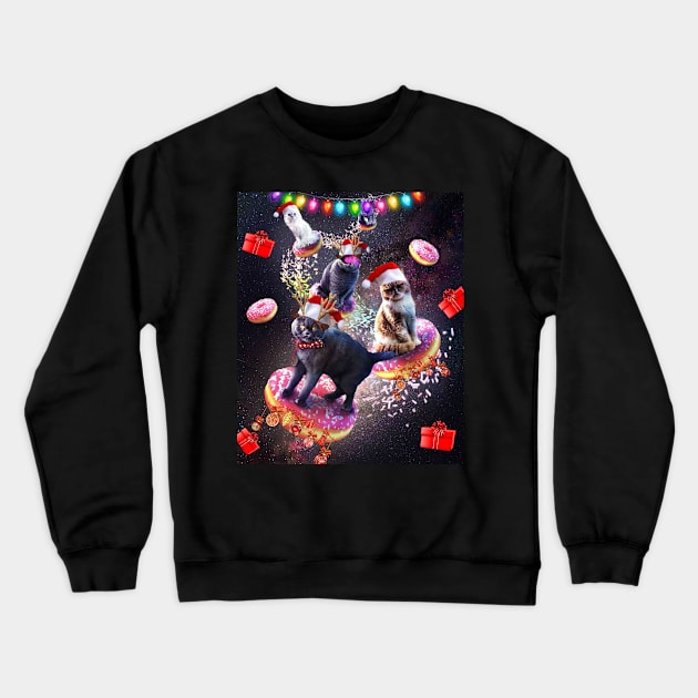 Space Donut Cat, Christmas Cats, Funny Crewneck Sweatshirt by Random Galaxy